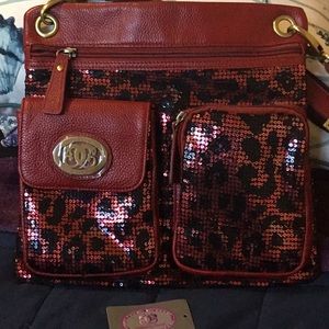 VINTAGE Original By Sharif Vintage Genuine Leather & Sequin Cross Body Bag